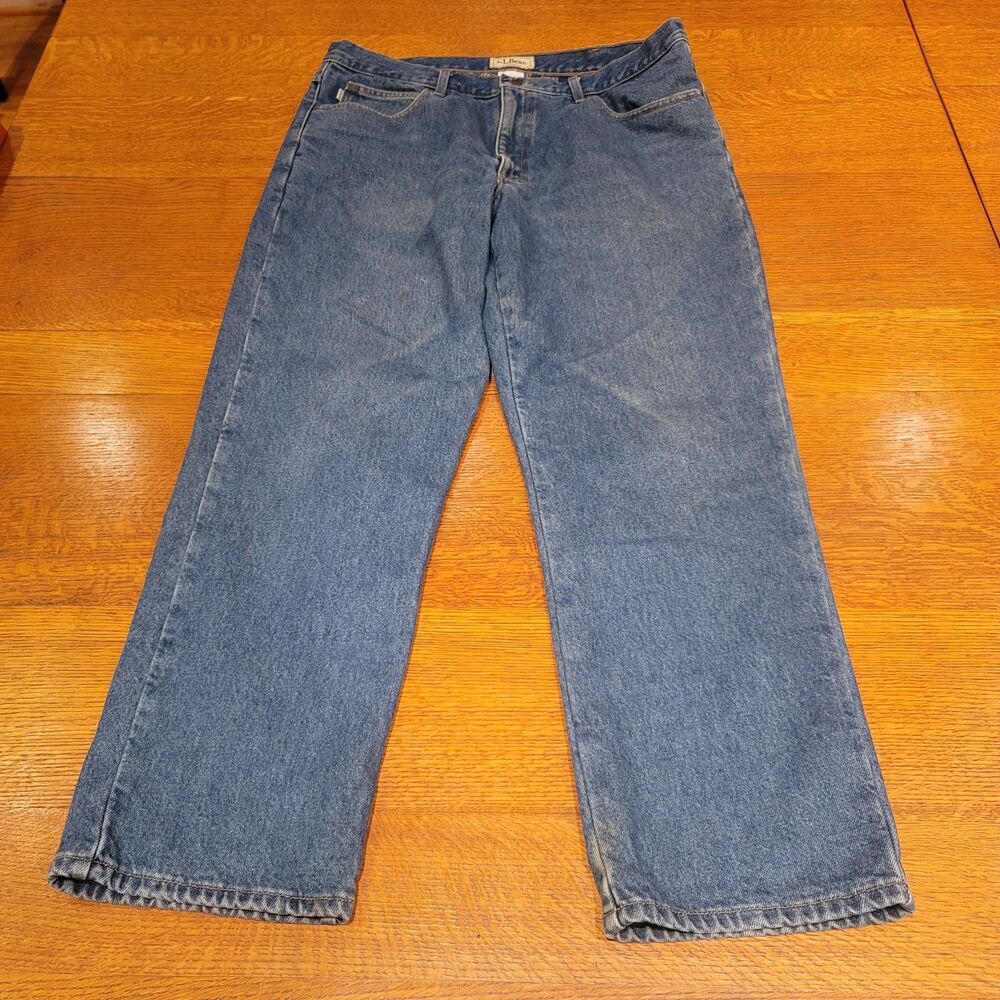 Llbean Cotton Lined Blue Jeans 100% Cotton Pants 38x30 ll bean